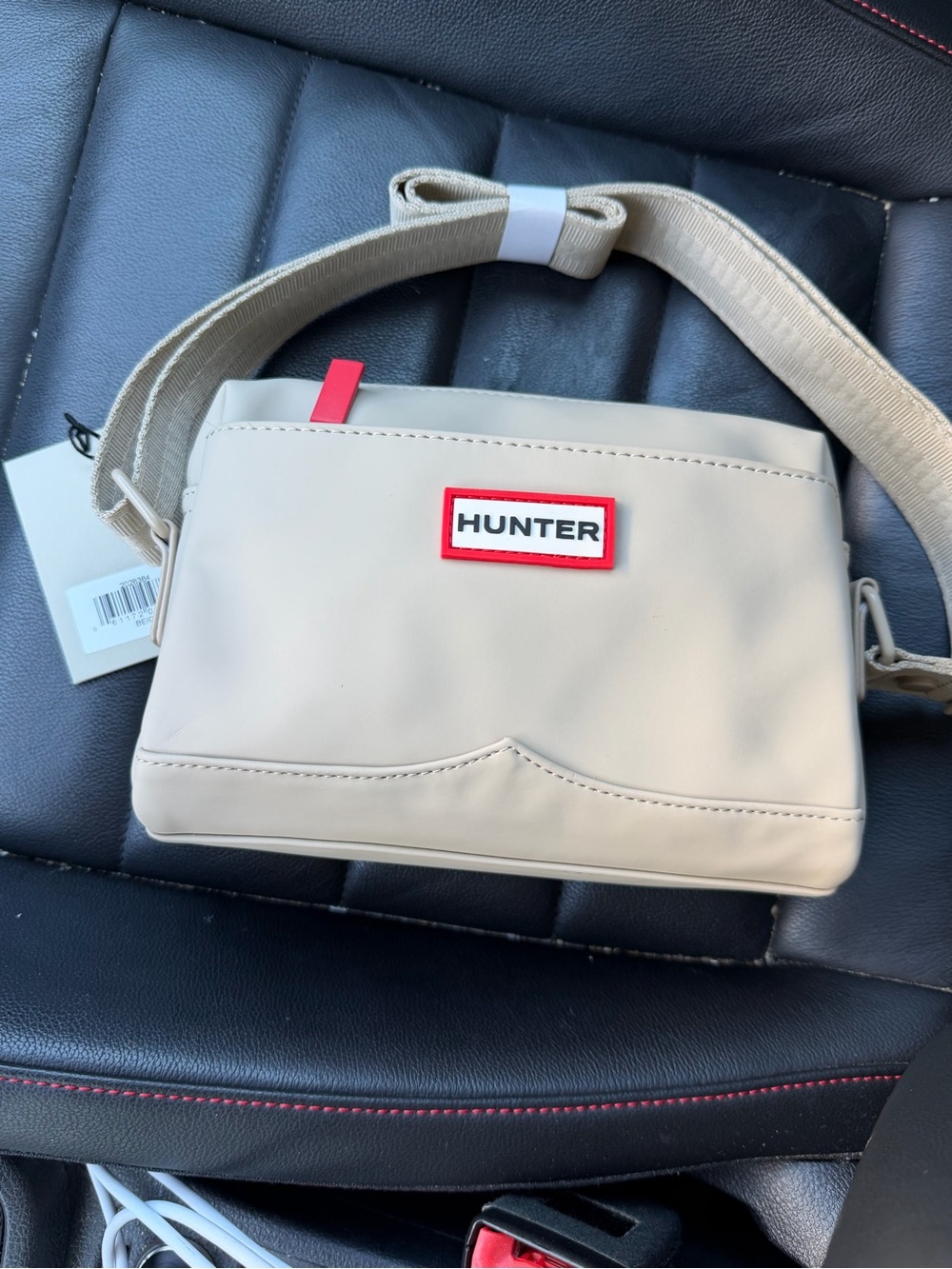 Hunter Beige Belt Bag with Red Logo Accent